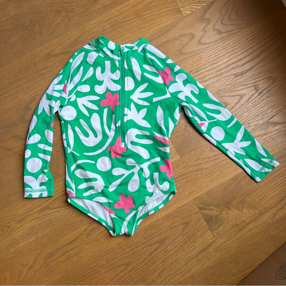 Hanna Andersson Green and Pink Long-Sleeve girls Bathing Suit